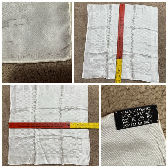Hermès AUTHENTIC Vintage White H Classic Logo Petit Carré Small Scarf 100% Silk - Picture 16 of 16